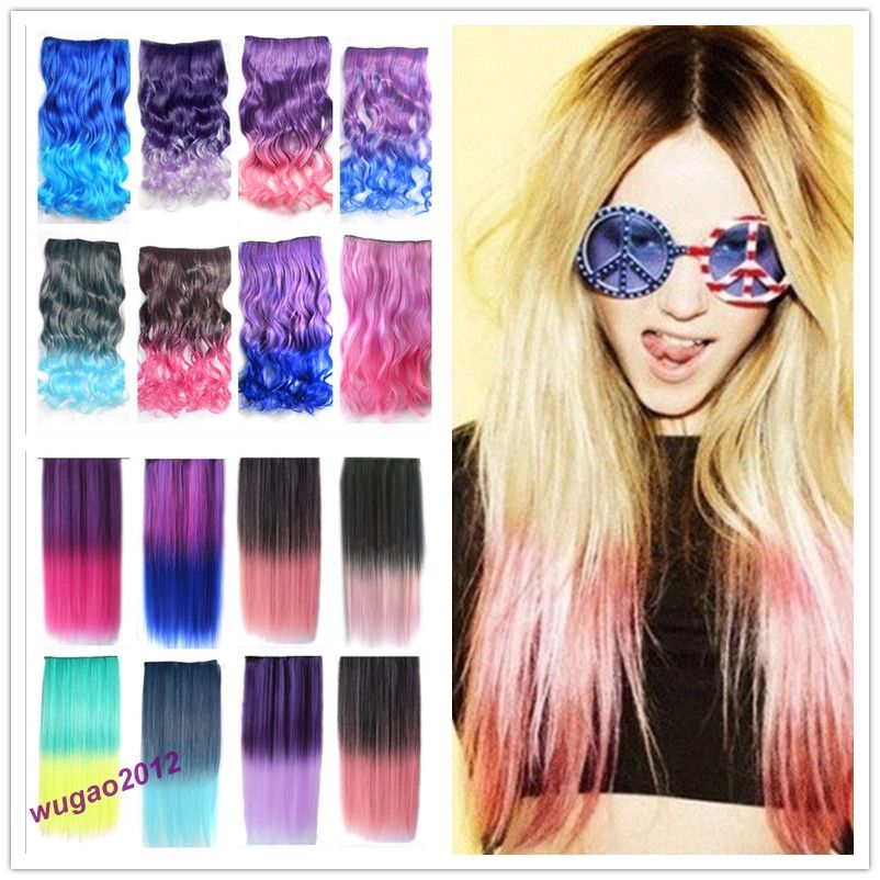 18"24" Hot Rainbow Color Hair Extensions Curly Straight Synthetic Clip