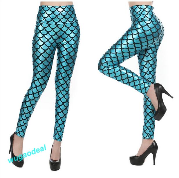 Sexy Womens Mermaid Scale Fish Skinny Stretch Leggings Pants Trousers