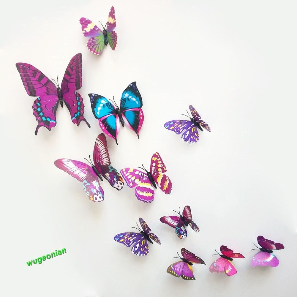 12pcs 3D PVC Butterflies DIY Butterfly Art Decal Home Decor Wall Mural