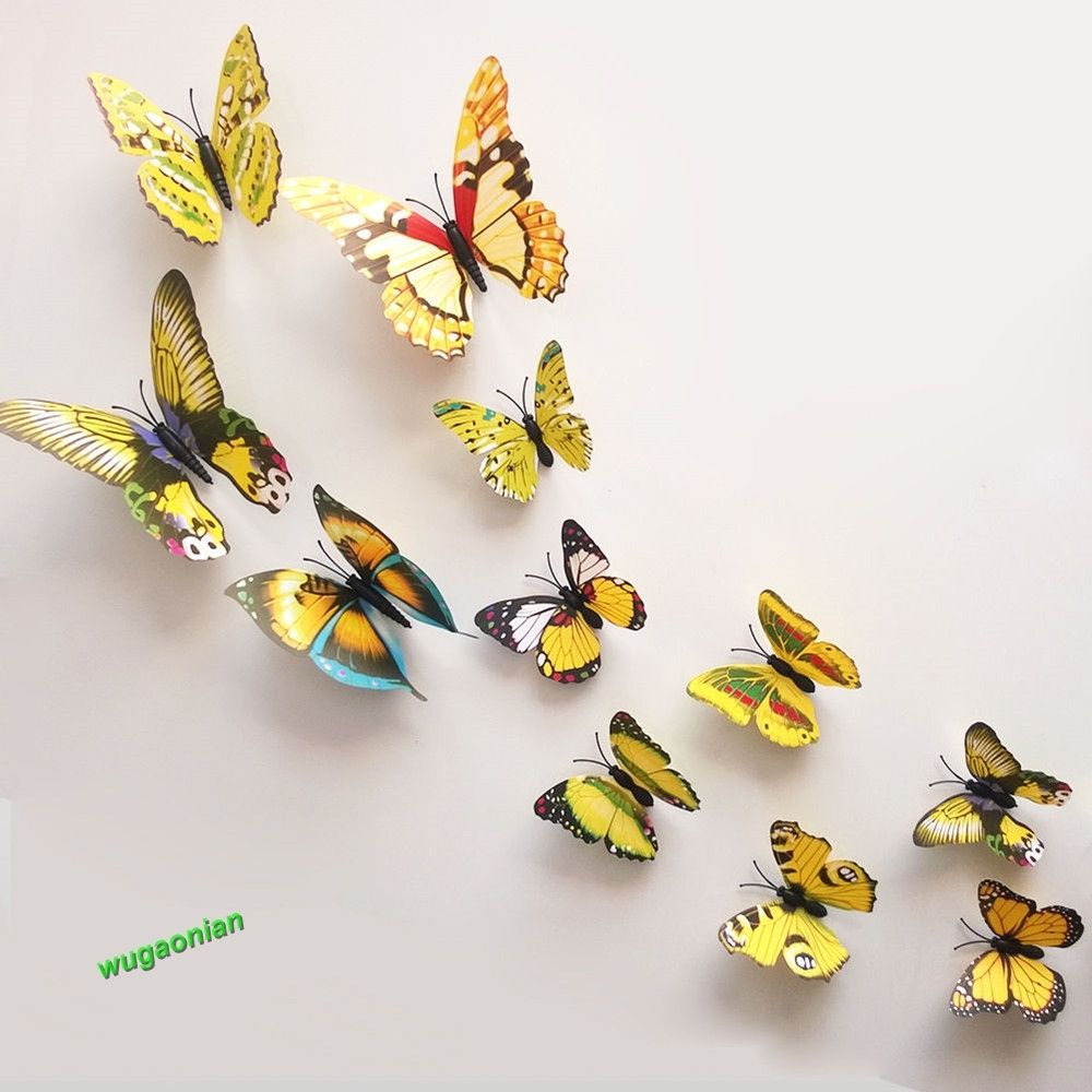 12pcs 3D PVC Butterflies DIY Butterfly Art Decal Home Decor Wall Mural
