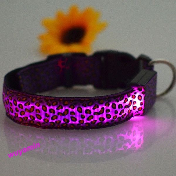 NEW Leopard Pet Dog LED Light Flashing Collar Safety Nylon Neck Cat