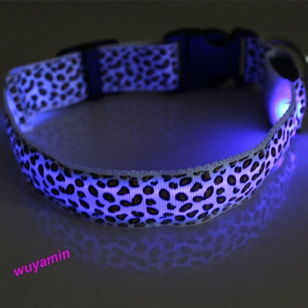NEW Leopard Pet Dog LED Light Flashing Collar Safety Nylon Neck Cat